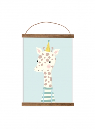 Poster A4 giraffe met feestmuts